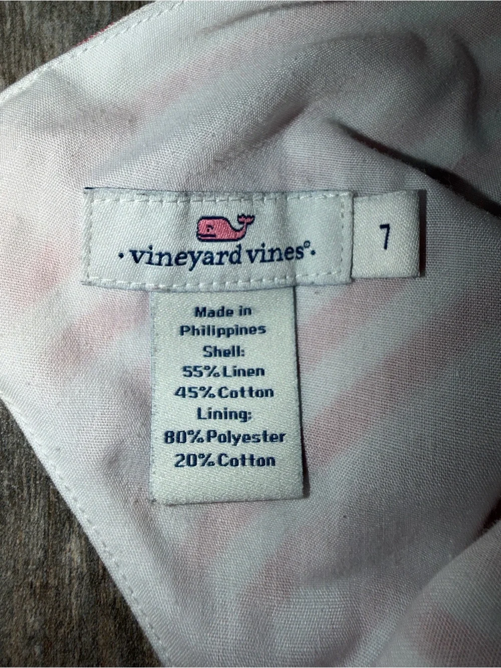 Vineyard Vines Pink & White Striped Linen Blend Dress Girls Size 7